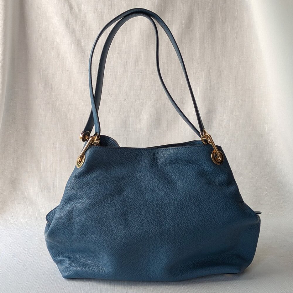 Michael Kors Blue Blue Pebbled Leather Triple Compartment Hobo Tote Purse Bag - Picture 2 of 3